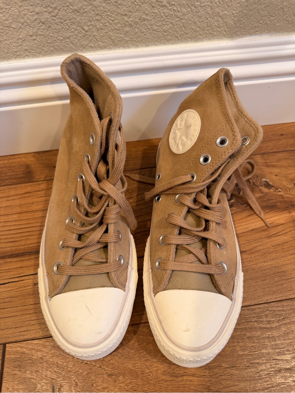 Converse High Top Sneakers in Tan with White Toecaps